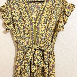 MAX STUDIO  Floral Yellow Wrap Top